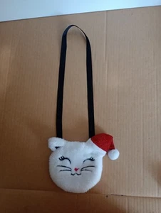White Santa Cat Plush Purse - Pink & Violet Christmas Cat Girls Handbag  - Picture 1 of 7