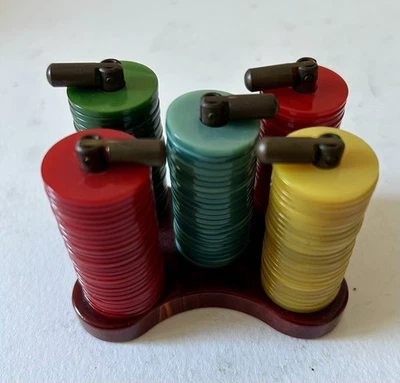 Vintage Mah Jong Bakelite Chip  Coin Counter Holder Caddy 124 Count - Image 1 of 4