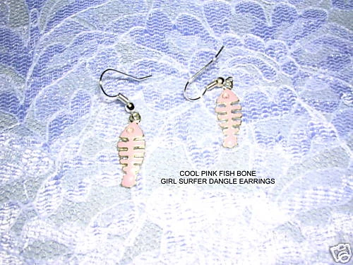 PAR DE PENDIENTES ROSA PASTEL HUESO DE PESCADO SURFISTA NIÑA MODA PLAYA JOYERÍA Foto 1 de 1