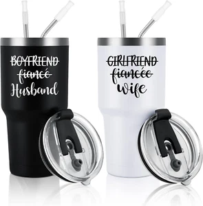 Husband and Wife Stainless Steel Insulated Travel Tumbler Set, Wedding Engagemen - Picture 1 of 12
