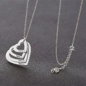 Necklace Personalised Gift Heart Children's Names Love Valentine Mothers Day - Picture 1 of 3