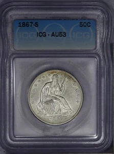 1867-S Seated Liberty Half Dollar 50c ICG AU53 - Picture 1 of 2