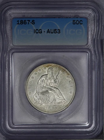 1867-S Seated Liberty Half Dollar 50c ICG AU53 Cover
