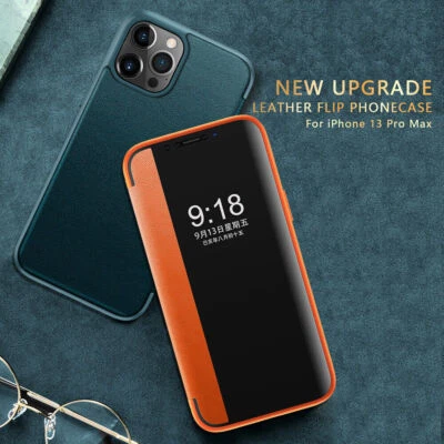 For iPhone 14 15 Pro Max 13 12 11 XR 7 8+ PU Leather Flip Window View Case Cover - Image 1 of 4