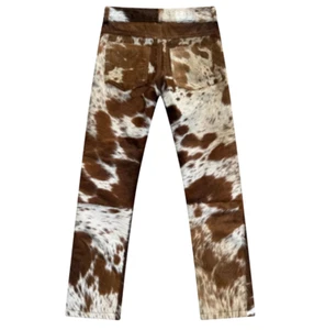 Men Cowhide  Genuine Hair On Leather Pants Handmade Western Fashion Leather Pant - Picture 1 of 6
