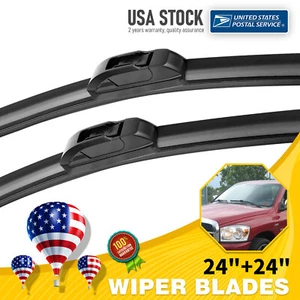 24"&24" Front Windshield Wiper Blade U/J-Hook For Chevrolet Dodge Eagle Pontiac - Picture 1 of 13