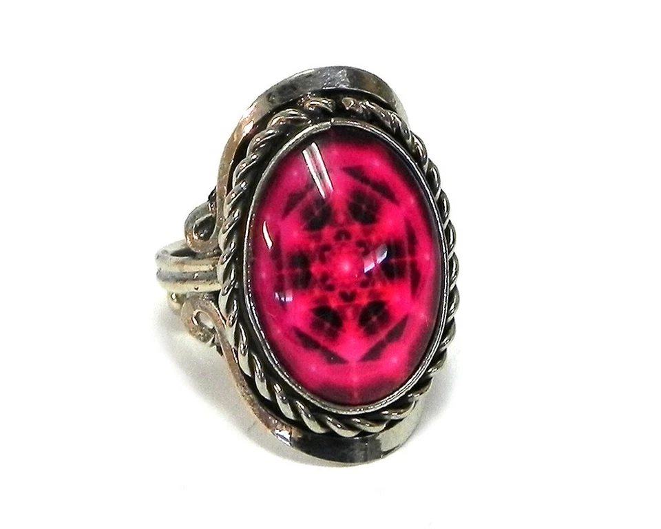 Lo último Rosa Hexagonal Mandala Plata Metal Anillo Ajustable Arte Psicodélico Joyería Foto 1 de 1