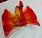 MCM VINTAGE MURANO GLASS FREEFORM BUTTERFLY CANDY WRAPPER AMBERINA BASKET 7"x9"