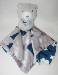 Baby Essentials Bear Security Blanket Lovey Gray Blue Clouds Mountains Pine Tree - Picture 1 of 4