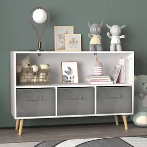 Kids Bookcase with Collapsible Drawers Children Book Display Toy Storage Cabinet - Picture 1 of 10