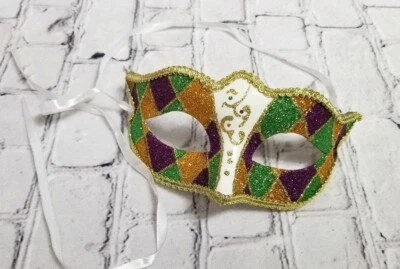 Discontinued Masquerade Halloween Half Mask Costume Diamond Green Gold Purple - Image 1 of 4