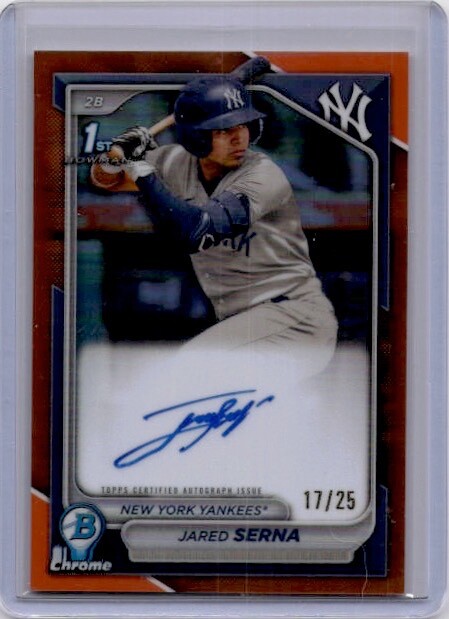 2024 Bowman Jared Serna 1st Bowman Chrome Orange Auto /25 New York Yankees (AW)