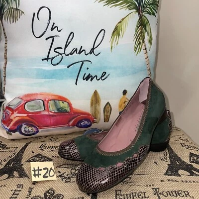 Stonefly ¡NUEVO CON ETIQUETAS! Pisos recortados de piel de serpiente de gamuza verde/marrón oscuro talla 36 Foto 1 de 4