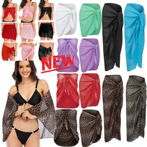 2022 Women Chiffon Swimwear Pareo Scarf Bikini Cover-Ups Sarong Beach Sexy Skirt - Picture 1 of 23