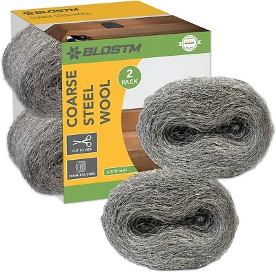 BLOSTM 2x Coarse Steel Wool Wire Wool Pads Removing Cleaning Polishing Home 16ft