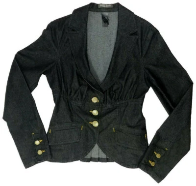 Chaqueta Blazer Bisou Bisou By Michele Bohbot Mujer Denim Negra Talla 6  Foto 1 de 4