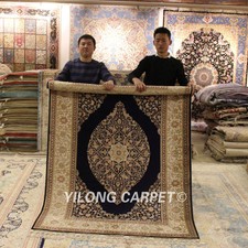 Yilong 4.3'x6.6' Blue Handmade Silk Area Rug Classic Hand Knotted Carpets 1787