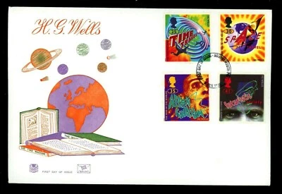 Postal History Great Britain FDC #1616-1619 HG Wells literature science 1995 - Image 1 of 3
