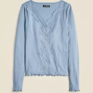J. Crew Size Large Lace Trimmed Refined rib cardigan Feminine Lightweight Spring - Picture 1 of 8