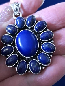 Lovely Blue Lapis Flower Pendant 1.75" Pyrite Flecks Artisan Made Southwest - Picture 1 of 3