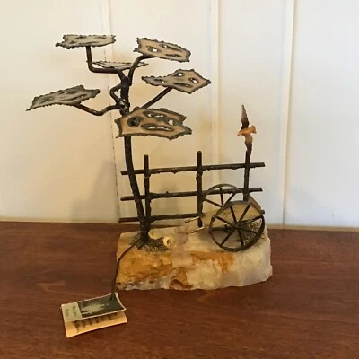 Mario Jason Brutalista Metal Escultura Carro Valla Árbol Base Alabastro Años 70 MCM Foto 1 de 4