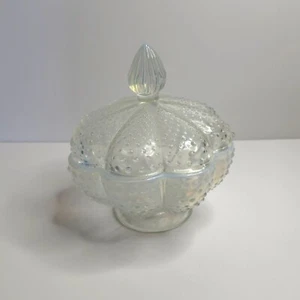 Piatto caramelle melone coperto vintage Fenton bianco trasparente opalescente LEGGI - Foto 1 di 17