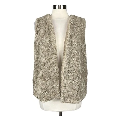 Mystree Womens Tan Faux Fur Vest Open Front Pockets Sherpa size Large Foto 1 de 4