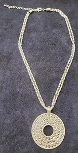 Faux-Marcasite Circle Pendant Silver-Tone | 17" Necklace  - Picture 1 of 8