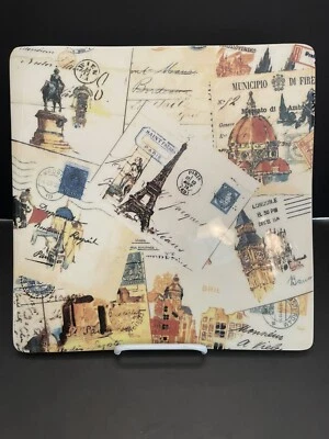 Williams Sonoma Grande Tour Postcard 11.5” Square Serving Tray Platter Lacaze - Image 1 of 4