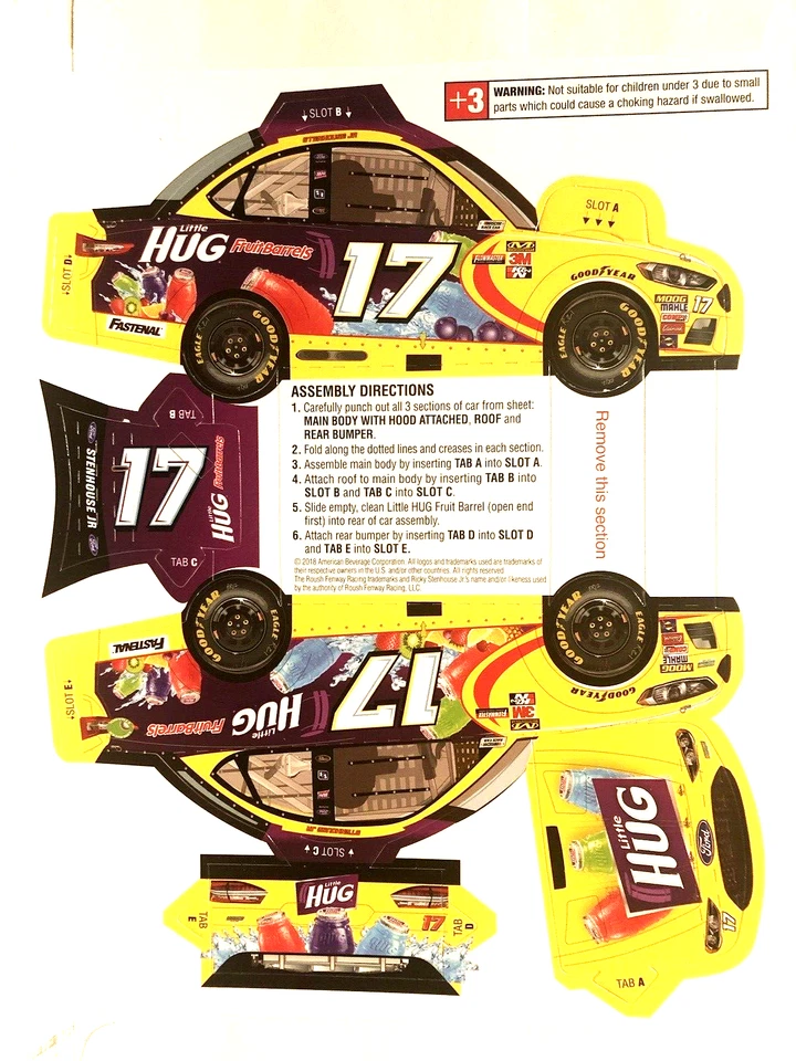 Tarjeta postal Nascar 2018 Ricky Stenhouse Jr #17 Hug Build a Cardboard Race Car Foto 1 de 1