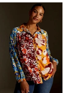 Maeve by Anthropologie 2X Button Down Shirt Contrasting Florals - Picture 1 of 11