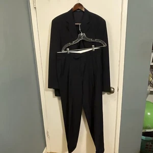 Hugo Boss Mens 42L 2 Piece Suit Black Pants Blazer 100% Virgin Wool Pre Owned - Picture 1 of 24