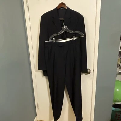 Hugo Boss Mens 42L 2 Piece Suit Black Pants Blazer 100% Virgin Wool Pre Owned - Image 1 of 4