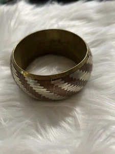 Chunky vintage bangle, mixed metal basket weave copper brass and silver bracelet - Picture 1 of 5