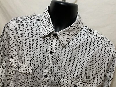 Camisa de vestir EXPRESS para hombre talla 17 1/2 ajustada blanca geométrica algodón azul L/S A1 Foto 1 de 4