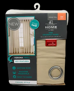 J.C. Penney Grommet Panel 50" x 84" Verona Twill Raffia Beige Cotton Blend - Picture 1 of 9