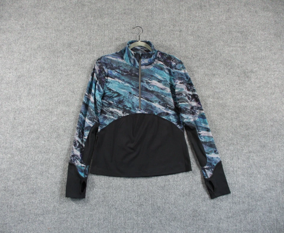 Lululemon Womens Shirt 10 Blue Black New Route Run Athletic Mesh 1/2 Zip Reflect - Image 1 of 4