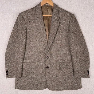 Vintage 90s Harris Tweed Sport Coat Blazer 44S Beige Multicolor Handwoveb Wool - Image 1 of 4