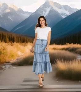 Falda vaquera Maurices talla 14 larga en capas nueva con etiquetas modesta pradera occidental  - Imagen 1 de 12