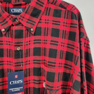 Chaps Mens Performance Plaid Flannel Shirt Size 3XB Long Sleeve Red Black Plaid - Image 1 of 4