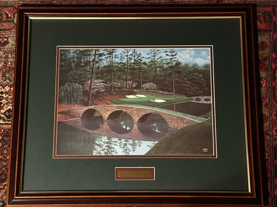 Masters The Hogan Bridge 1993 hoyo 12 Augusta - por George Griff arte de golf enmarcado Foto 1 de 4