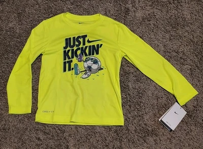 NWT Boys NIKE Athletic Shirt Size 4 Long Sleeve Neon Yellow Soccer - Image 1 of 4