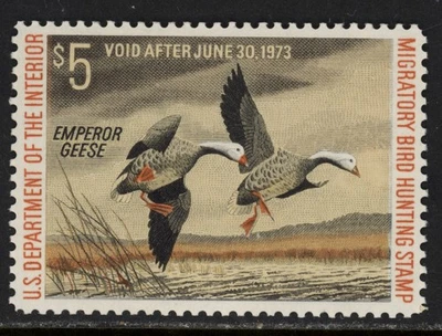 SCOTT RW39 1972 $5 EMPEROR GEESE DUCK STAMP ISSUE MNH OG VF CAT $30! - Image 1 of 2