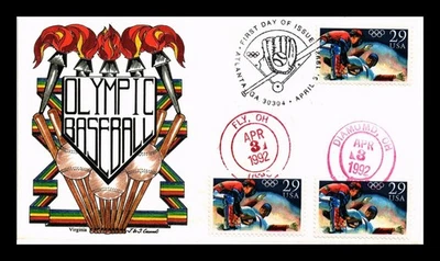 DR JIM STAMPS US COVER OLYMPIC BASEBALL FDC DUAL CANCEL HAND PAINTED CACHET - Image 1 of 2
