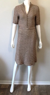 Винтажный 40-х серо-коричневый вискозы ленты платье ремень крючком трикотажа ленты платье - Изображение 1 из 4