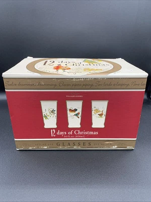 Williams Sonoma 12 Días de Navidad Highball Juego de 12 Gafas Usadas en Excelente Condición Caja Original Foto 1 de 4