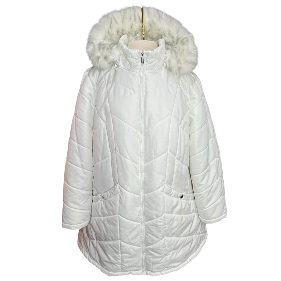 Abrigo acolchado SUSAN GRAVER para mujer talla 2XL extraíble capucha piel invierno chaqueta mafia esposa Foto 1 de 4