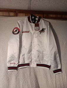 Men's Medium Mitchell & Ness Dallas Burn City Full-Snap White Satin Jacket NEW - Picture 1 of 13