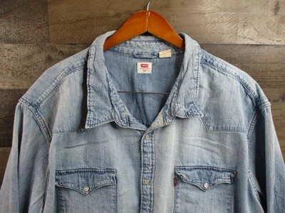 Camisa de mezclilla Levi's para hombre 4XL azul claro frente a presión occidental manga larga algodón Foto 1 de 4