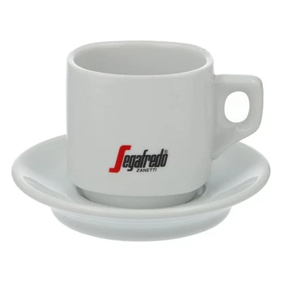 Segafredo Kaffee Glas 0,24l Tasse inkl. Unterteller Weiß Porzelan